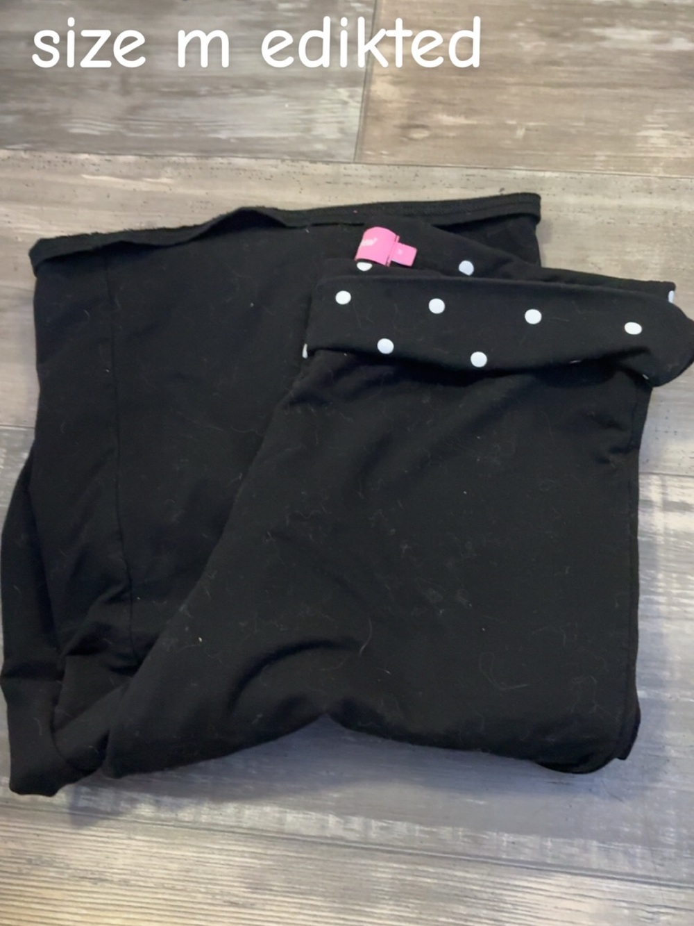 Edikted Black Fold-Over Waist Leggings with White Polka Dot Trim